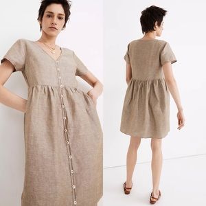 Madewell Linen Alexandra Button-Front Dress